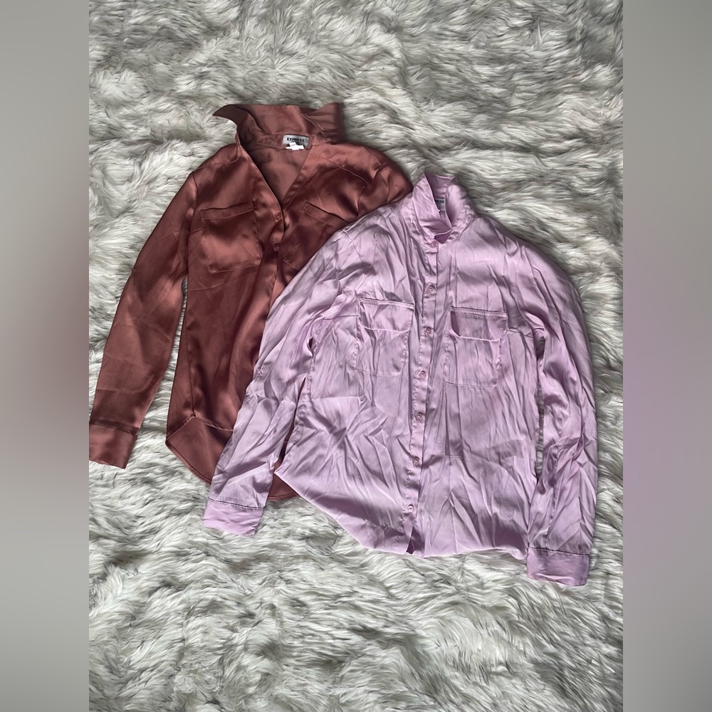 2PIECE- EXPRESS brown and lilac button down long sleeve shirt